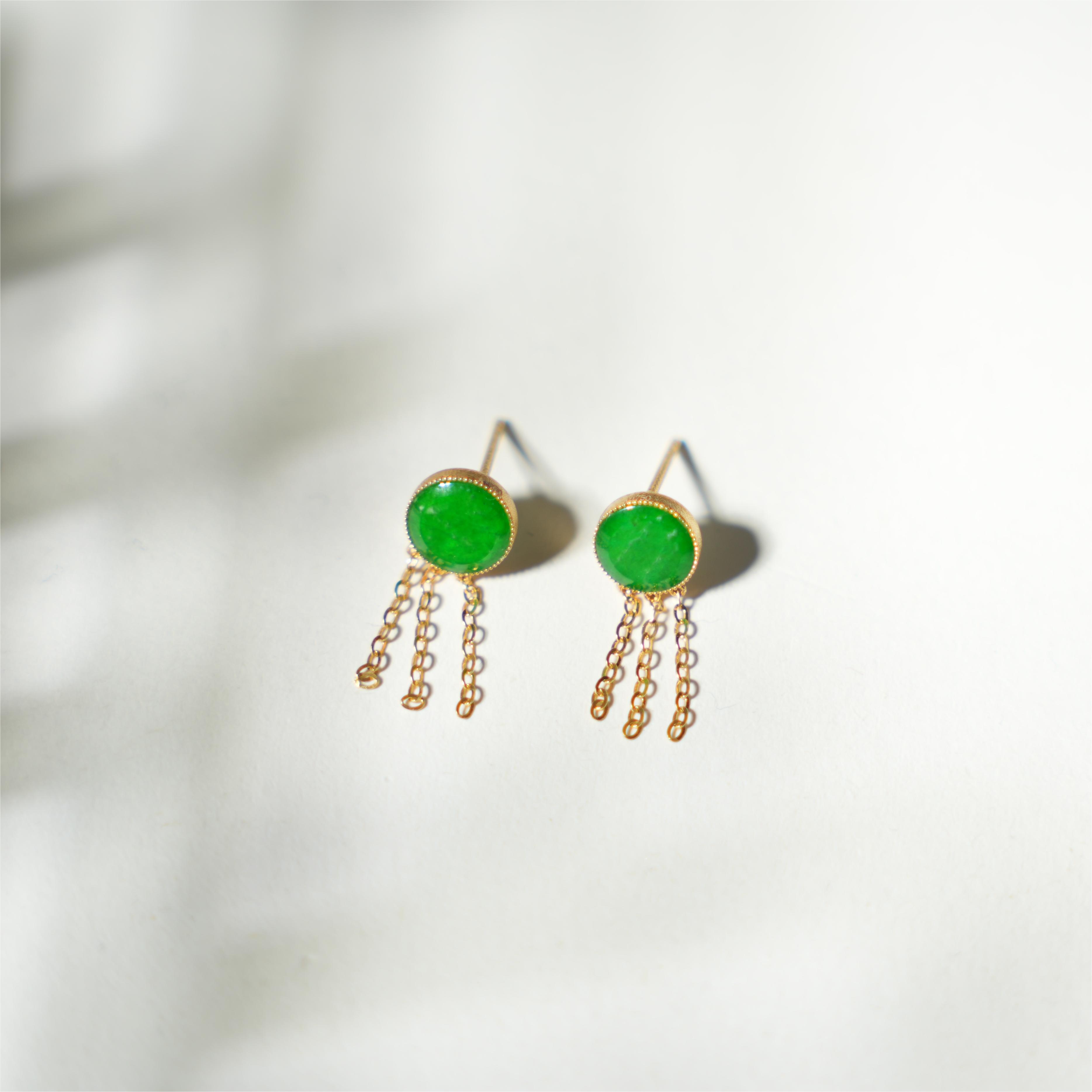 忆瑶-天然A货翡翠18K金耳钉