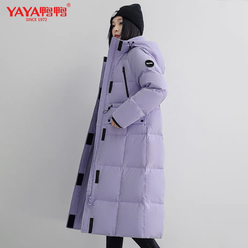YAYA/鸭鸭【DYH07B1020】羽绒服过膝时尚超长收腰连帽加厚保暖外