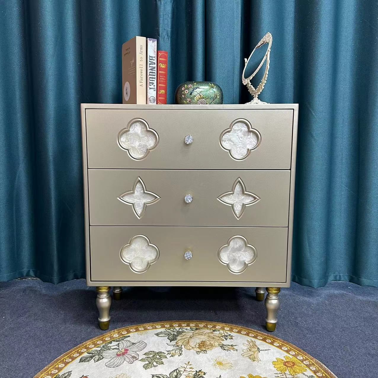 三斗柜简约美式白色轻奢客厅家用木质三斗柜抽屉式欧式客厅玄关柜