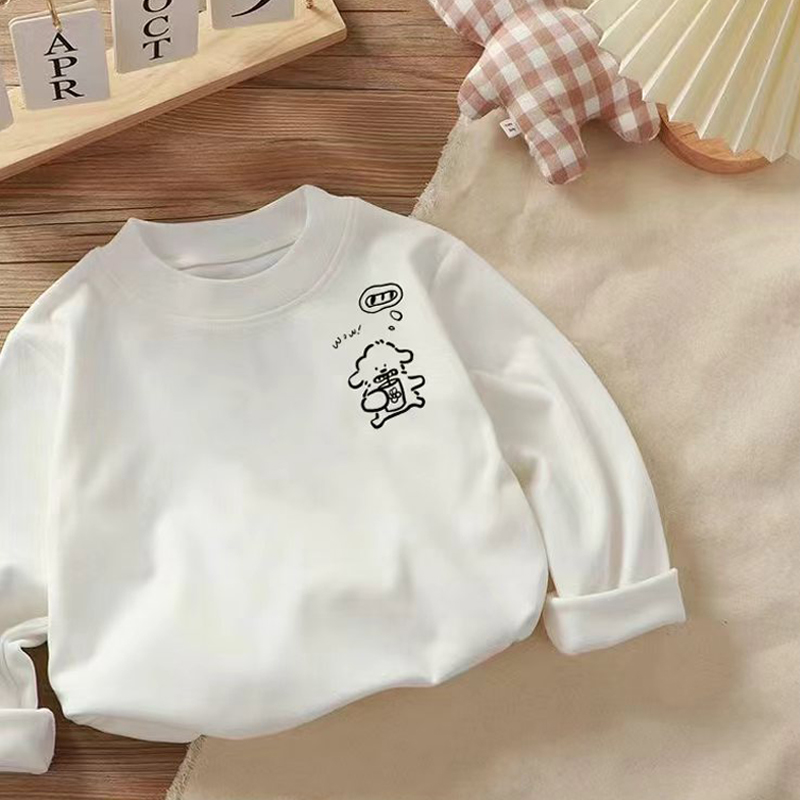 儿童打底衫秋冬季款加绒中小童男女宝宝圆领韩版百搭长袖圆领上衣