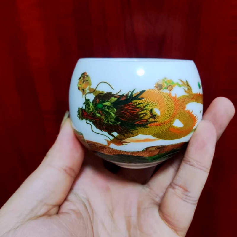白龙龙蛋无礼盒高端茶器主人杯手绘白瓷杯品茗杯茶杯水杯