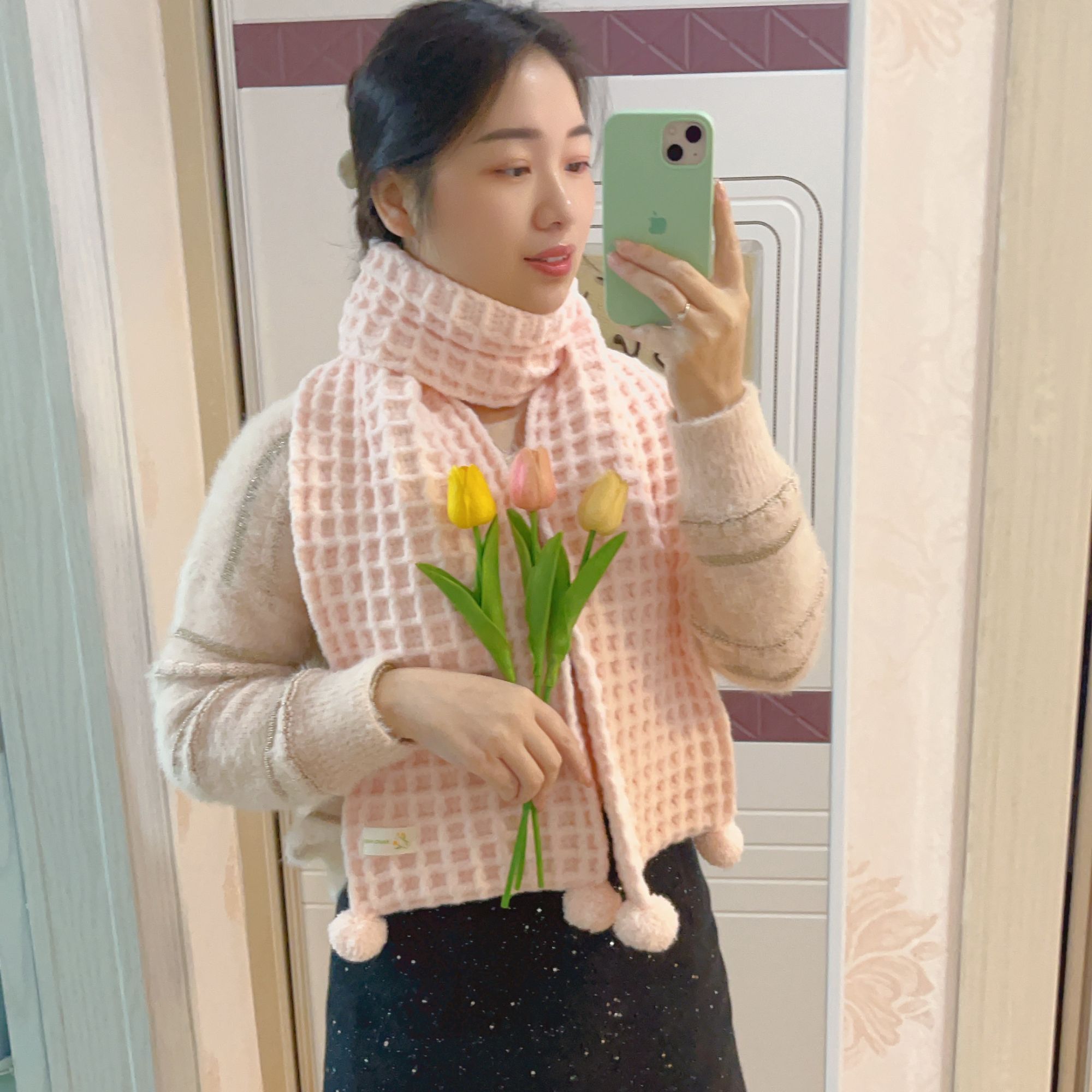 雪妃尔线材软绵绵的华夫格围巾材料包手工编织DIY冬季礼物