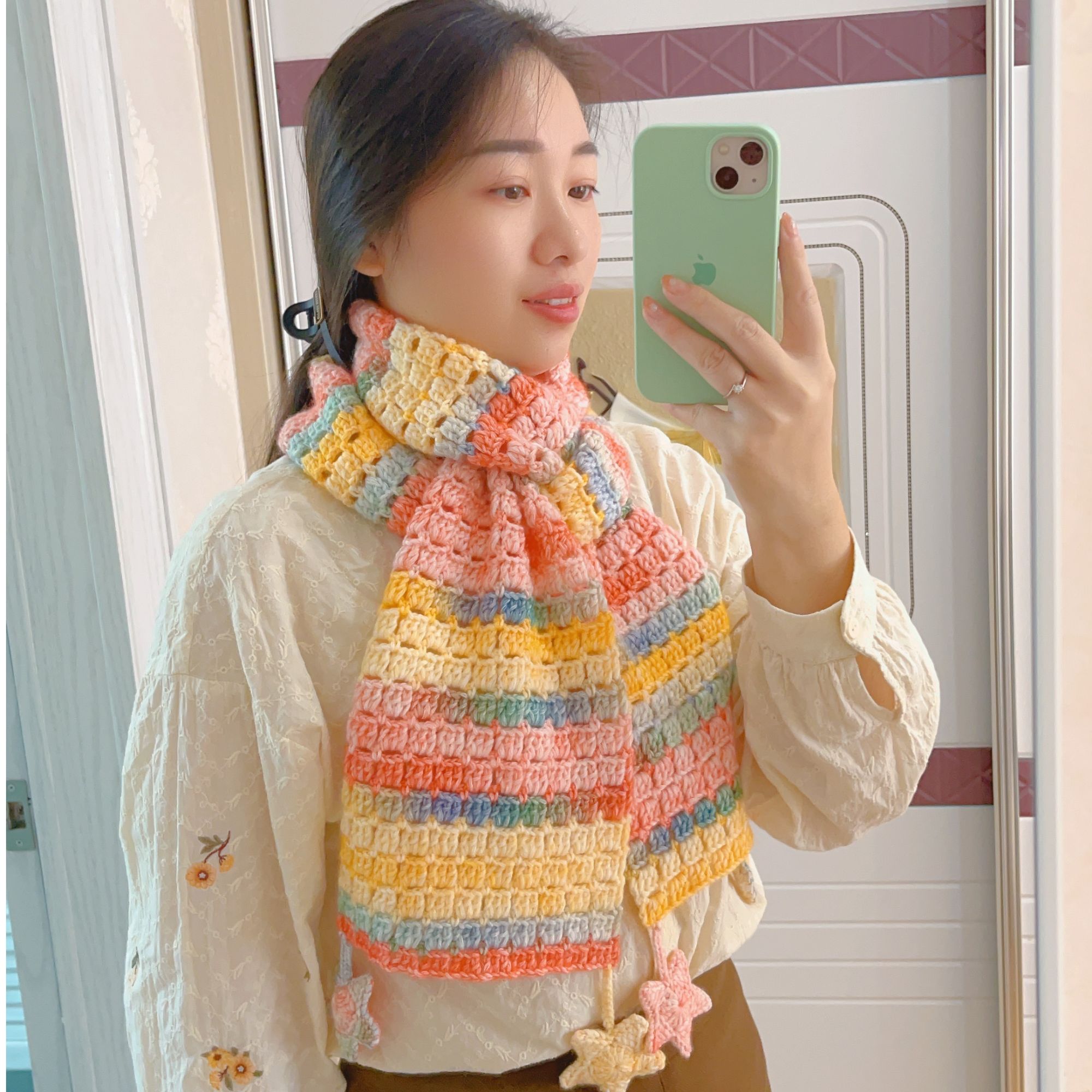 十刻云团线DIY手工编织小方格星星围巾材料包冬季中粗羊毛线礼物