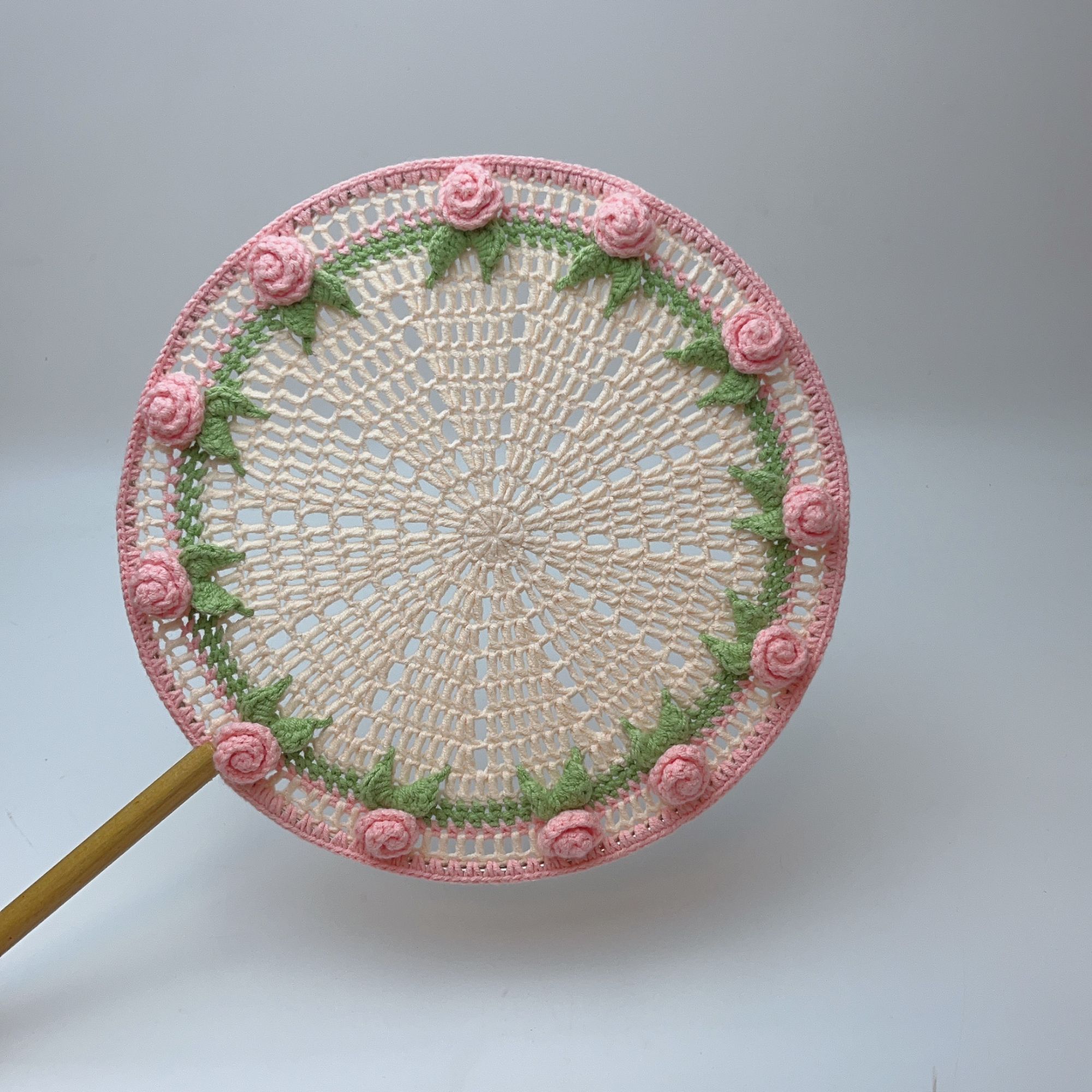 （非成品）玫瑰花团扇DIY手工毛线编织材料包现代中国风国风礼物