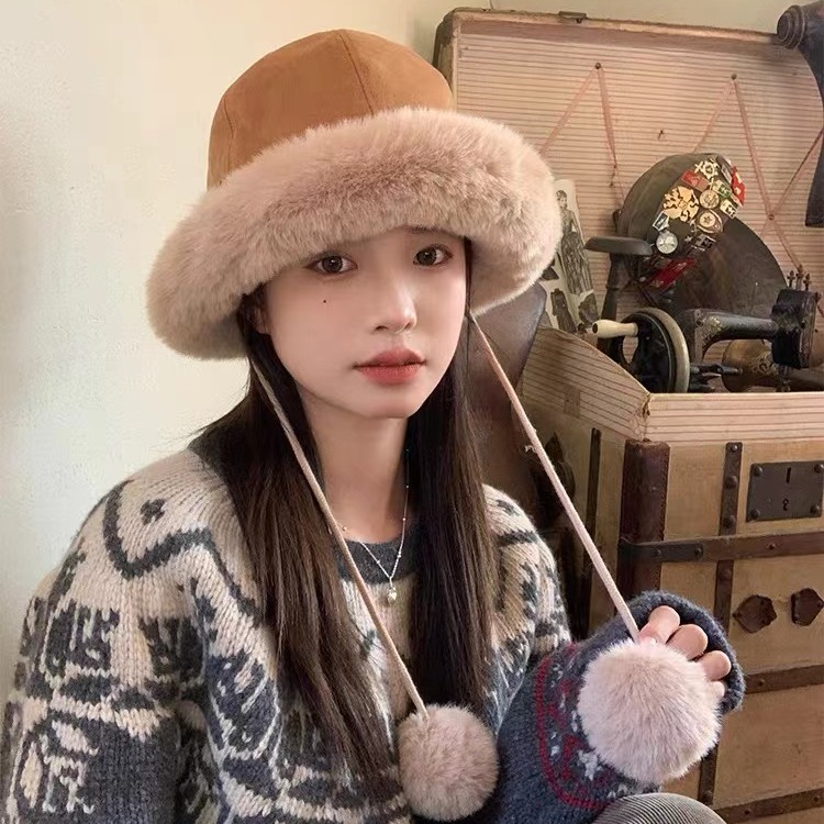 OAIP毛绒渔夫帽子女冬季户外加绒加厚保暖护耳滑雪骑车出行帽子