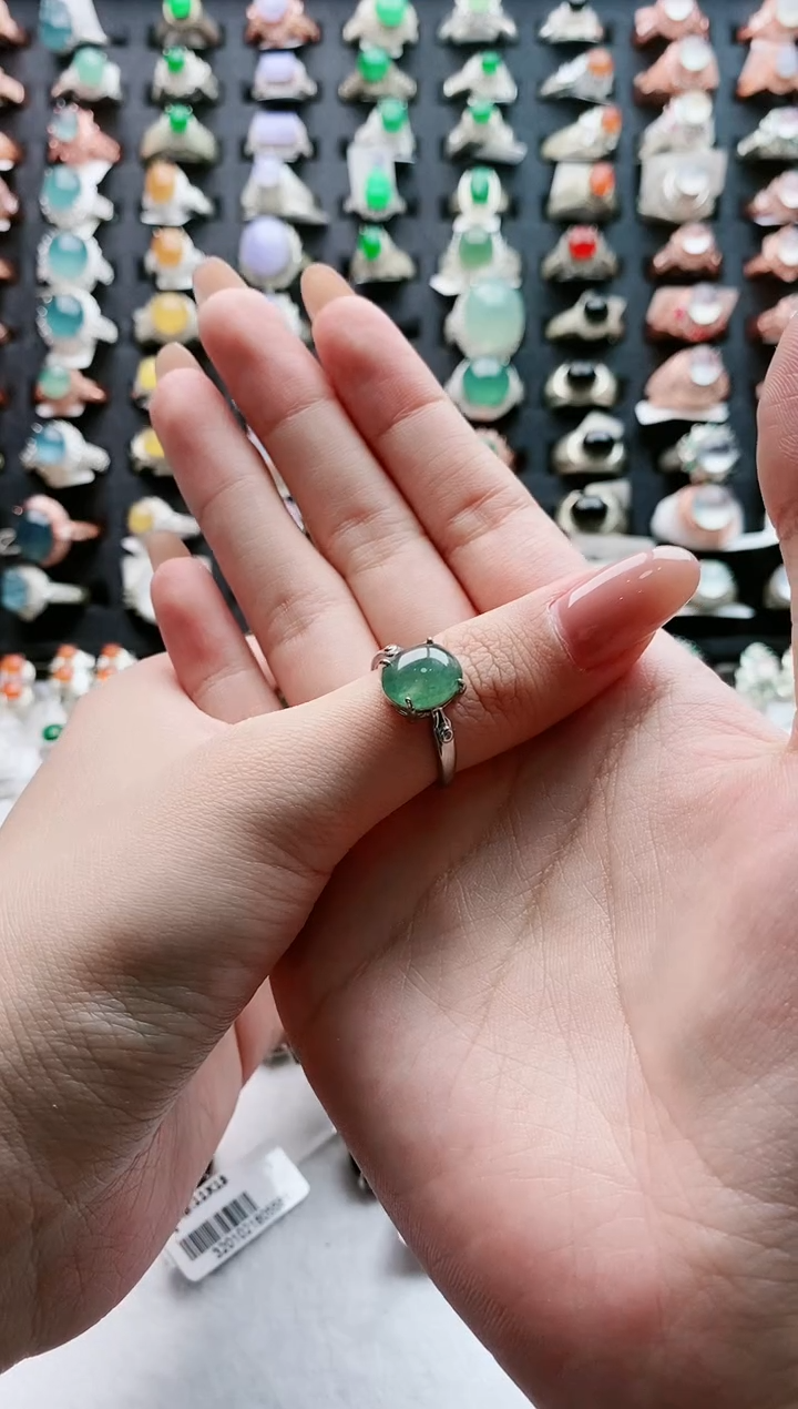 【闪购商品】翡翠戒指银S925镶嵌天然翡翠女戒