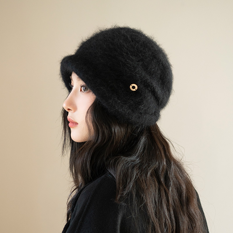 疯帽子轻奢老钱风安哥拉兔毛渔夫帽子女绒感保暖堆堆盆帽帽子