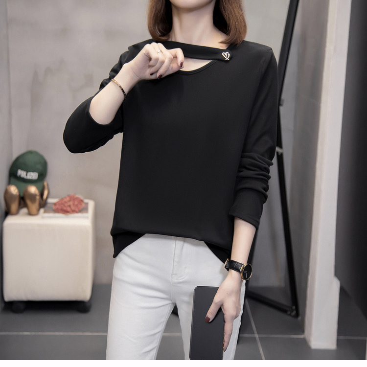 2353大码女装胖mm长袖时尚百搭宽松圆领韩版休闲设计感女t恤2762