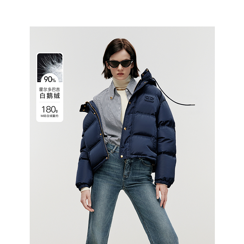 朗姿欧洲EiLEEN ELITEE霍尔多巴吉白鹅绒休闲连帽羽绒服冬新款