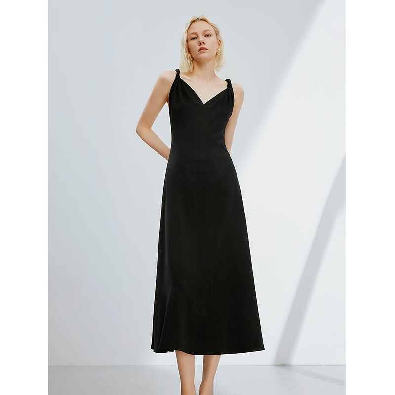 P151【赵老板】朗姿复古轻礼吊带裙法式小黑裙连衣裙长裙