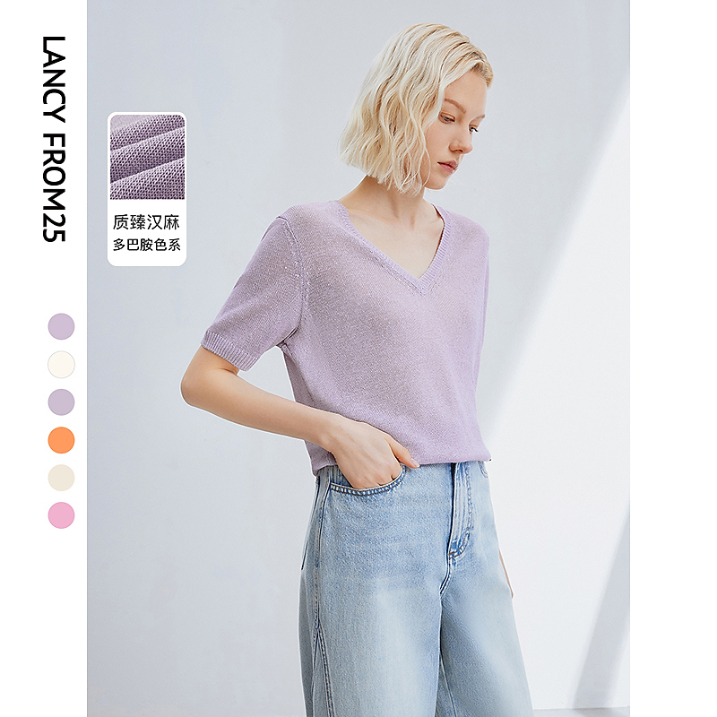 R502【赵老板】朗姿法式薄款短袖高级感打底衫上衣毛针织衫