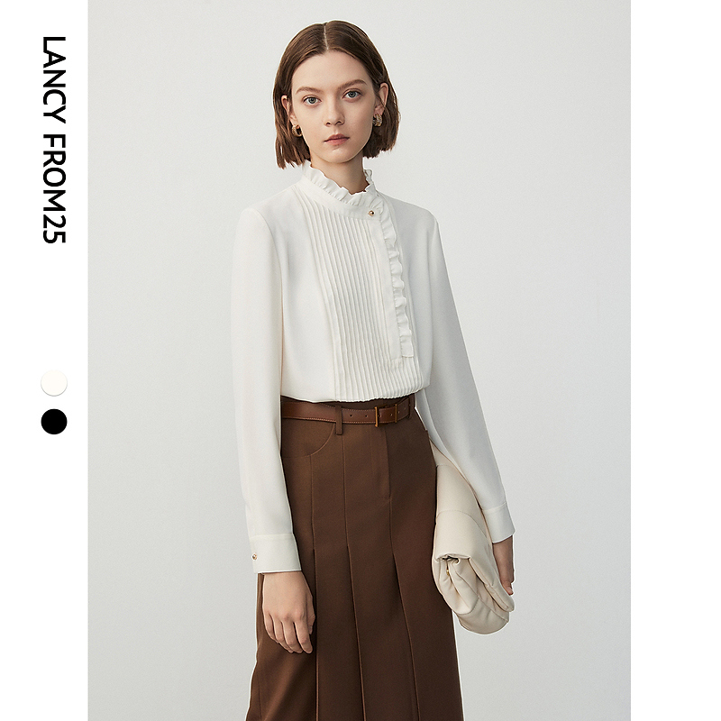 【Basic衣橱】朗姿法式宫廷风复古木耳边领日衬衫上衣通勤长袖衬衣