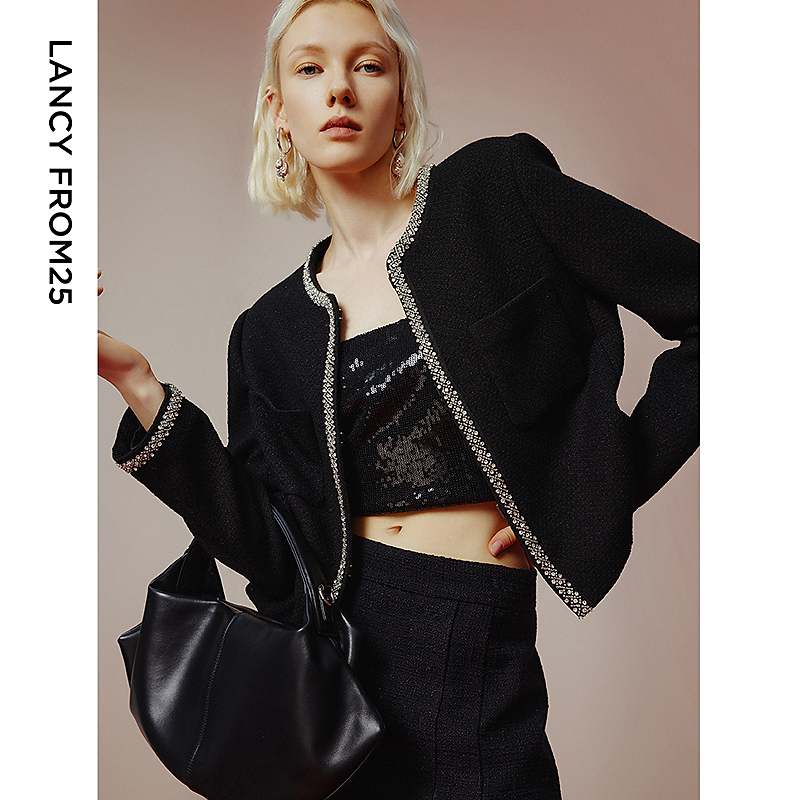 P190【赵老板】朗姿法式黑色洋气外套年春季通勤短外套