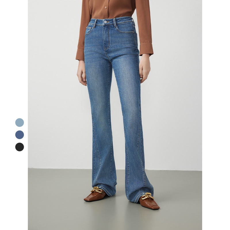 朗姿法式复古水洗微喇牛仔裤显瘦通勤气质2025年长裤春季新款女孩