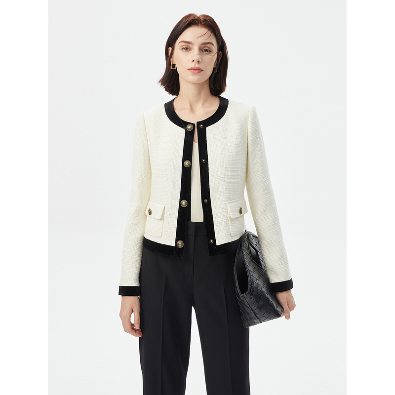 K007【赵老板】朗姿复古小香风白色短外套上衣24年春季新款