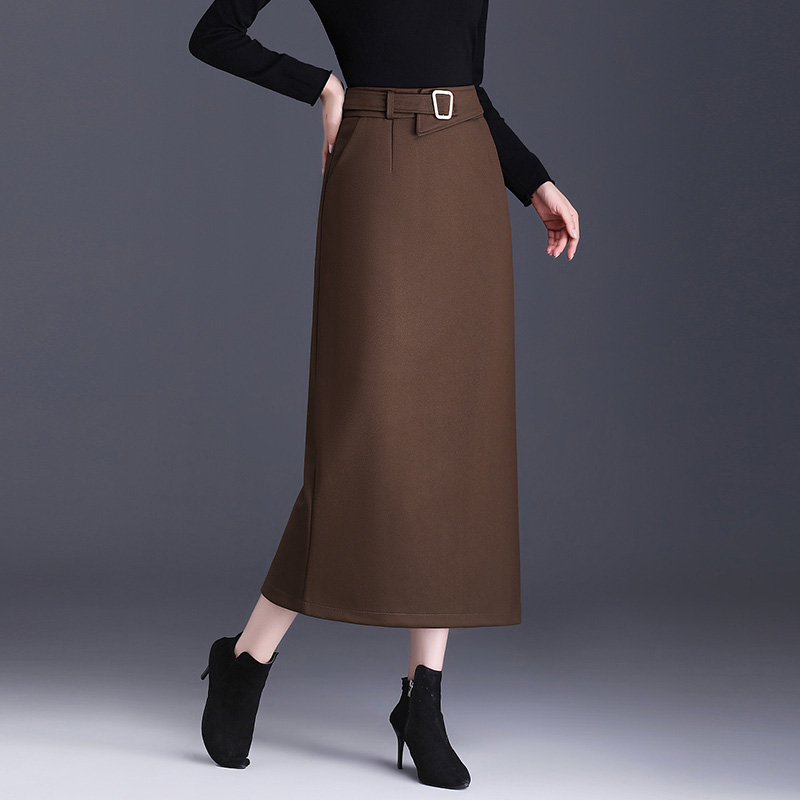 半身裙女2025秋季新款高腰直筒过膝中长款裙开叉一步裙子