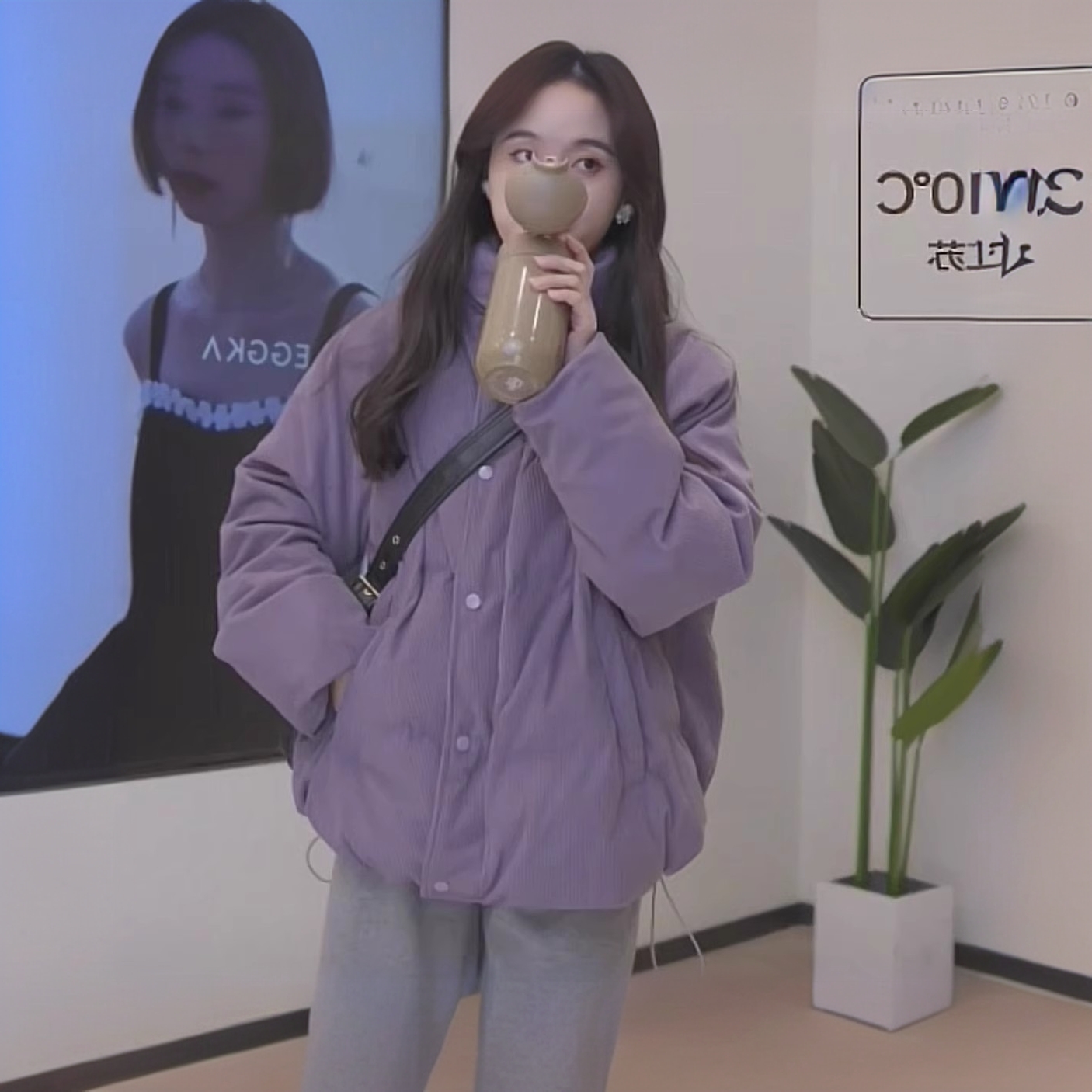 冬季救星紫色立领加厚保暖棉服女2024新款小个子灯芯绒棉衣外套女