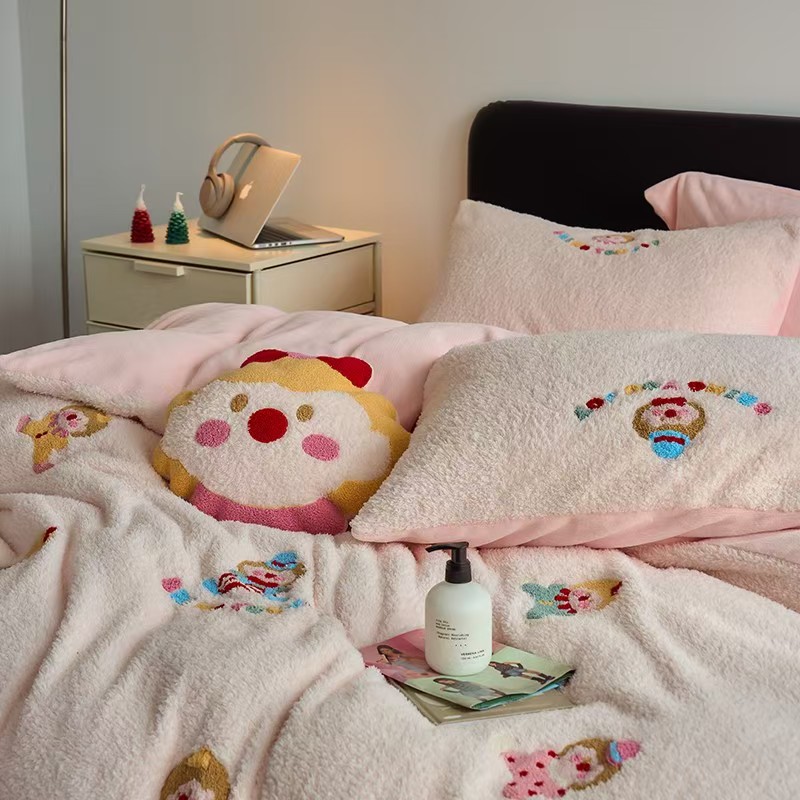 胖家具可爱卡通加厚保暖棉羊绒牛奶绒四件套秋季珊瑚绒床上用品
