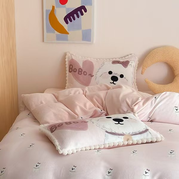 胖家具西高地粉-少女心四件套牛奶绒冬季保暖被套床单