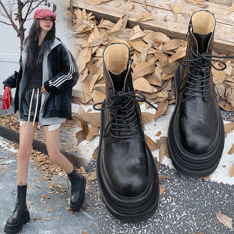 增高厚底马丁靴女款2024新款英伦风靴子女秋冬真皮短靴爆款百搭