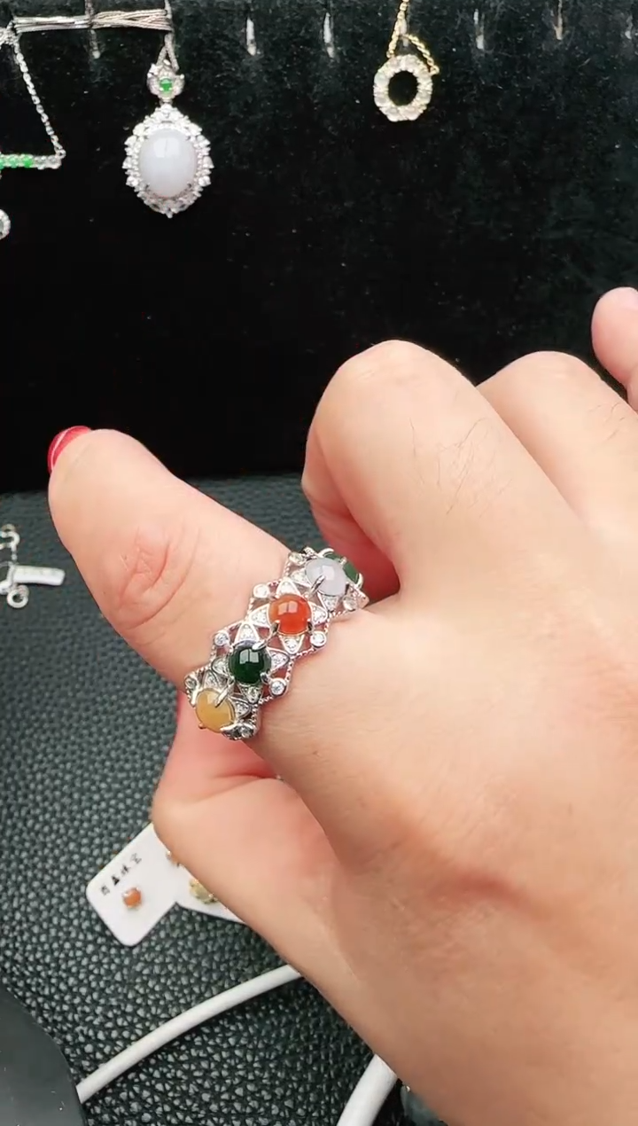 【闪购商品】翡翠戒指银S925镶嵌43