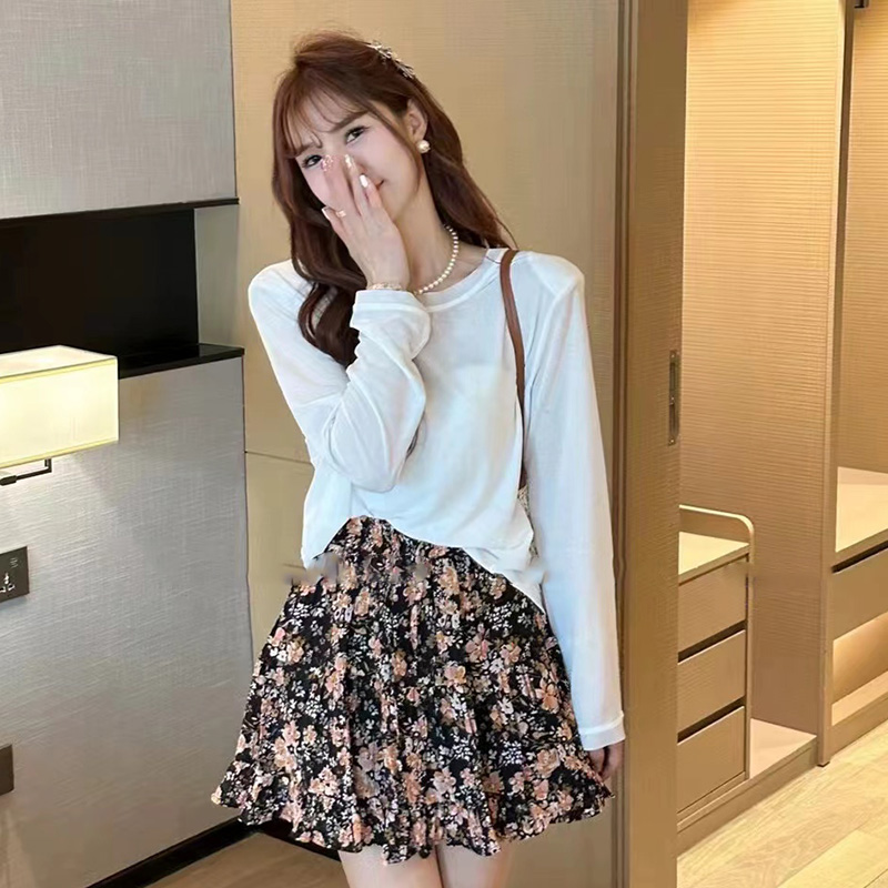 正品韩版气质甜美温柔风套装女夏季露背防晒衫碎花半身裙两件套