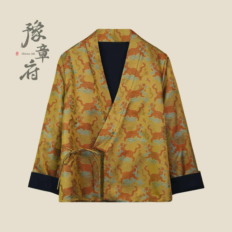 清版【虎镇五毒双面】桑蚕丝宋锦羊毛双面穿气质时尚中式V领外套
