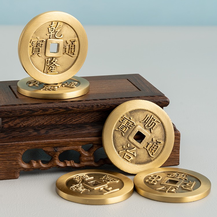 黄铜实心五帝钱挂件铜钱家居吉祥吊饰房门卧室大门玄关客厅工艺品