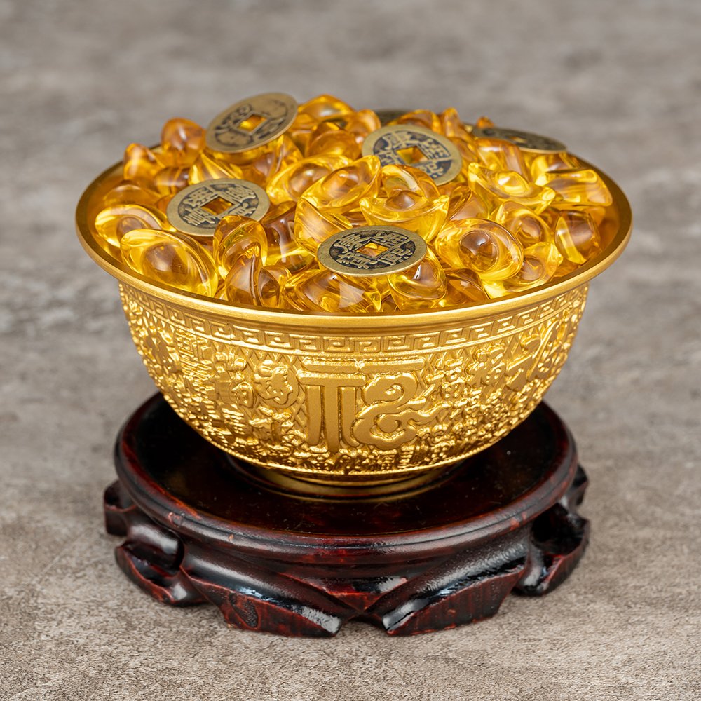 百福碗聚宝盆纯铜摆件全铜聚财招财进宝沙金碗金饭碗实心黄铜金碗
