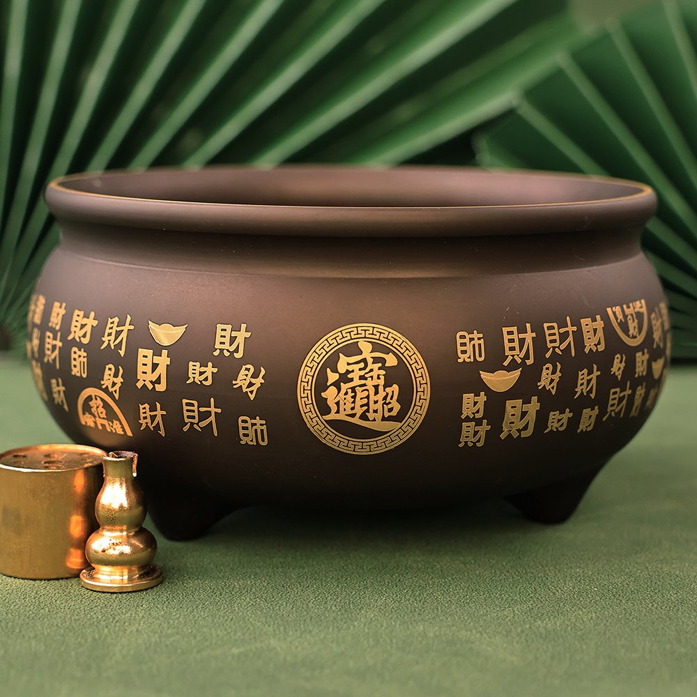 招财进宝实心香炉纯铜家用室内上香供奉财神铜盘香熏香炉线香供奉