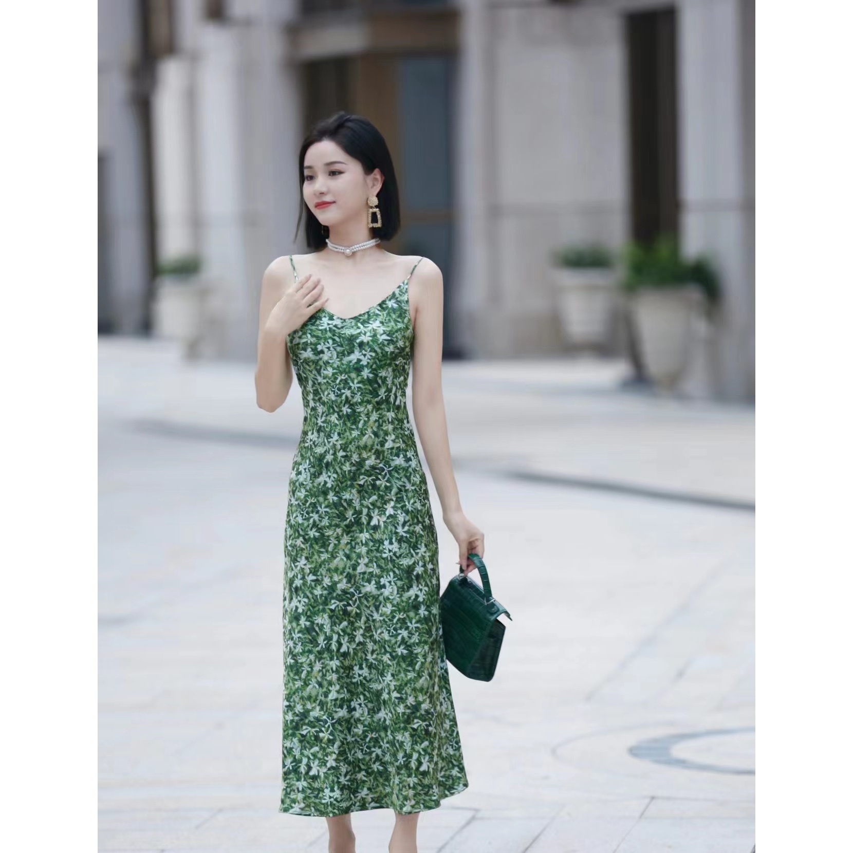 【断码亏米清】醋酸印花吊带连衣裙女款洋气上档次高档法式内搭长裙