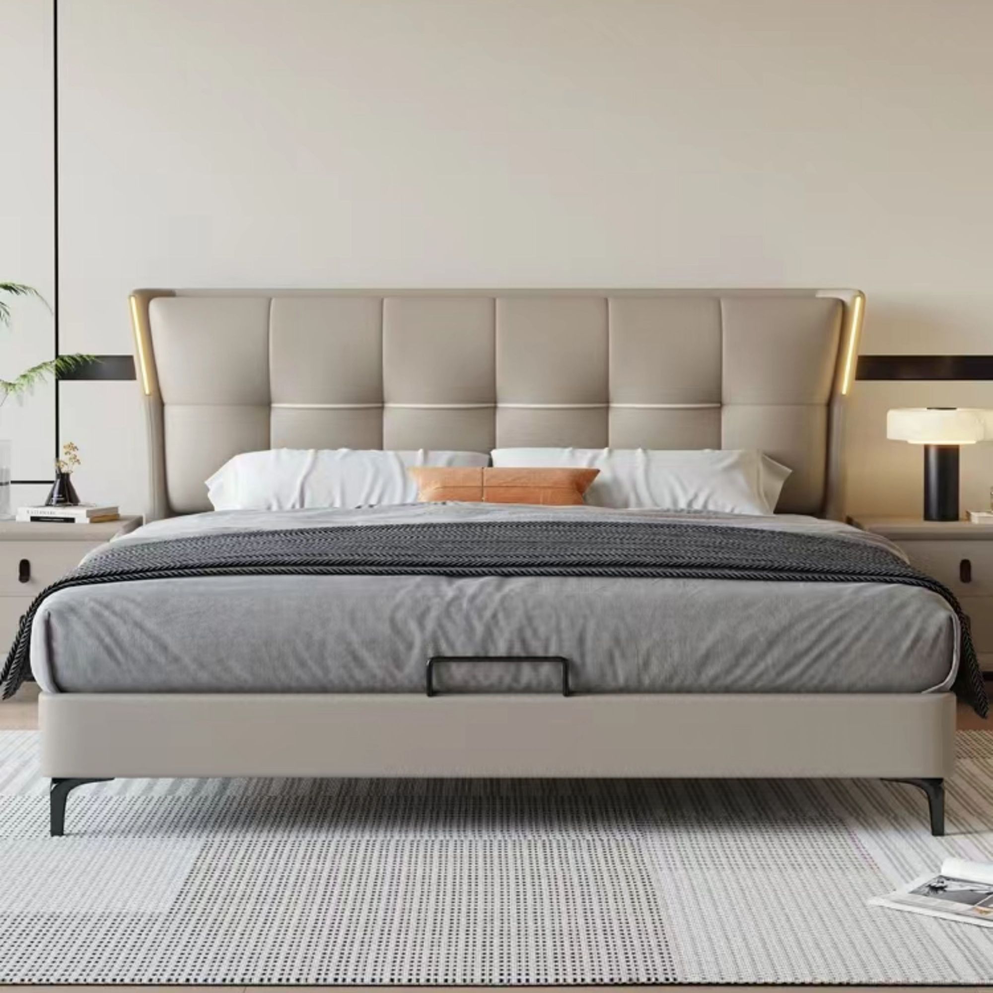 檬榆意式真皮床双人1.8x2米主卧大床1.5米家用年轻人轻奢储物婚床