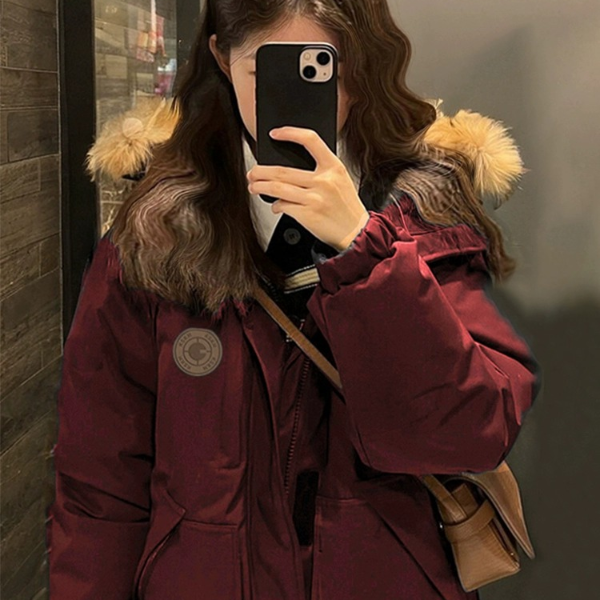 卡盛【清货福利】酒红色派克羽绒服女2025秋冬季加厚毛领工装外套