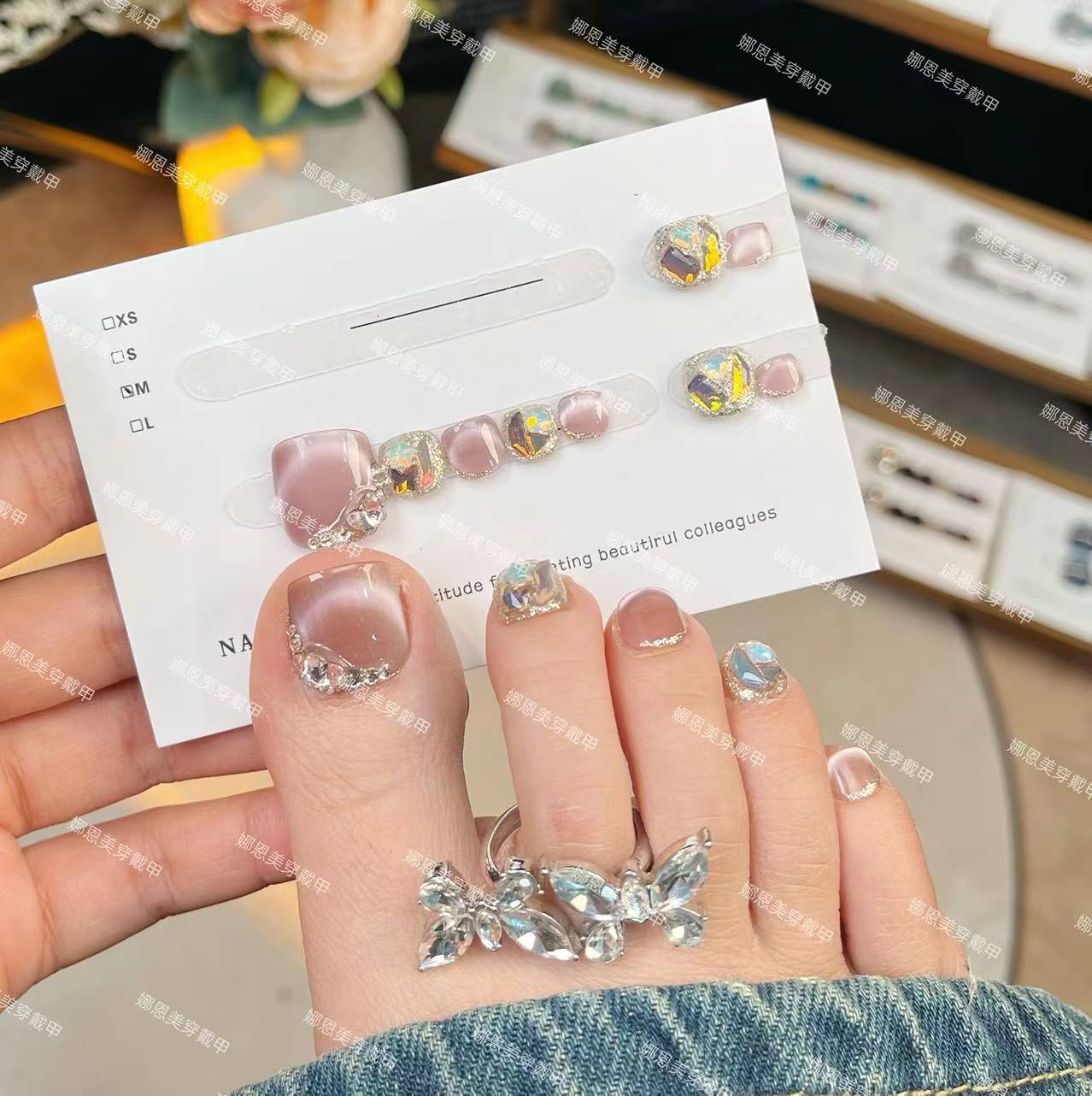 蝶舞飞扬纯手工脚趾甲-14片装