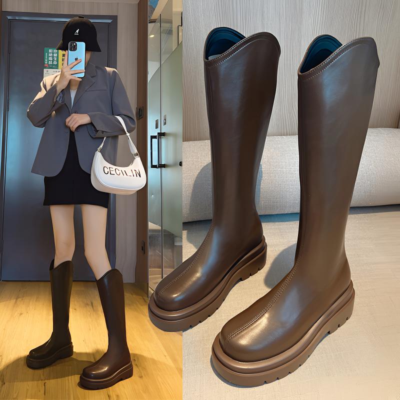 大码靴子女胖MM大腿粗棕色骑士靴女v口长筒靴女款长筒狂欢季好物