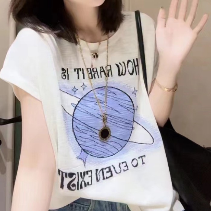 夏季时尚显瘦印花百搭t恤简约