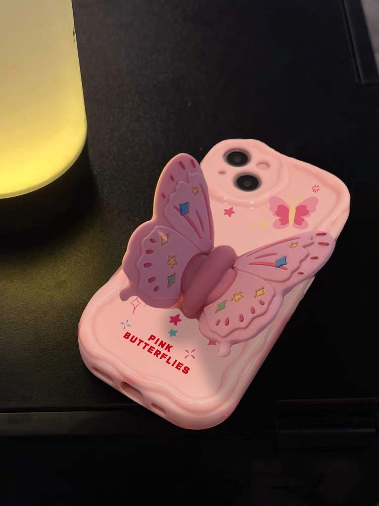 立体粉蝴蝶支架苹果14手机壳iPhone13promax软12pro/11全包送女友