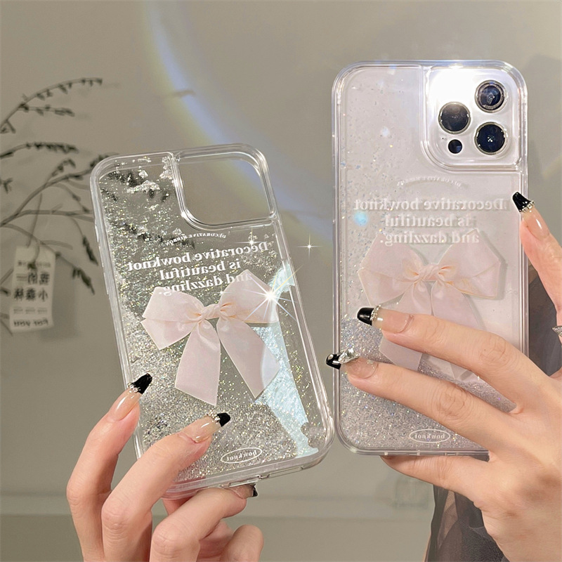 ins流沙蝴蝶结适用iPhone14小众11ProMax手机壳苹果13/12防摔胶女