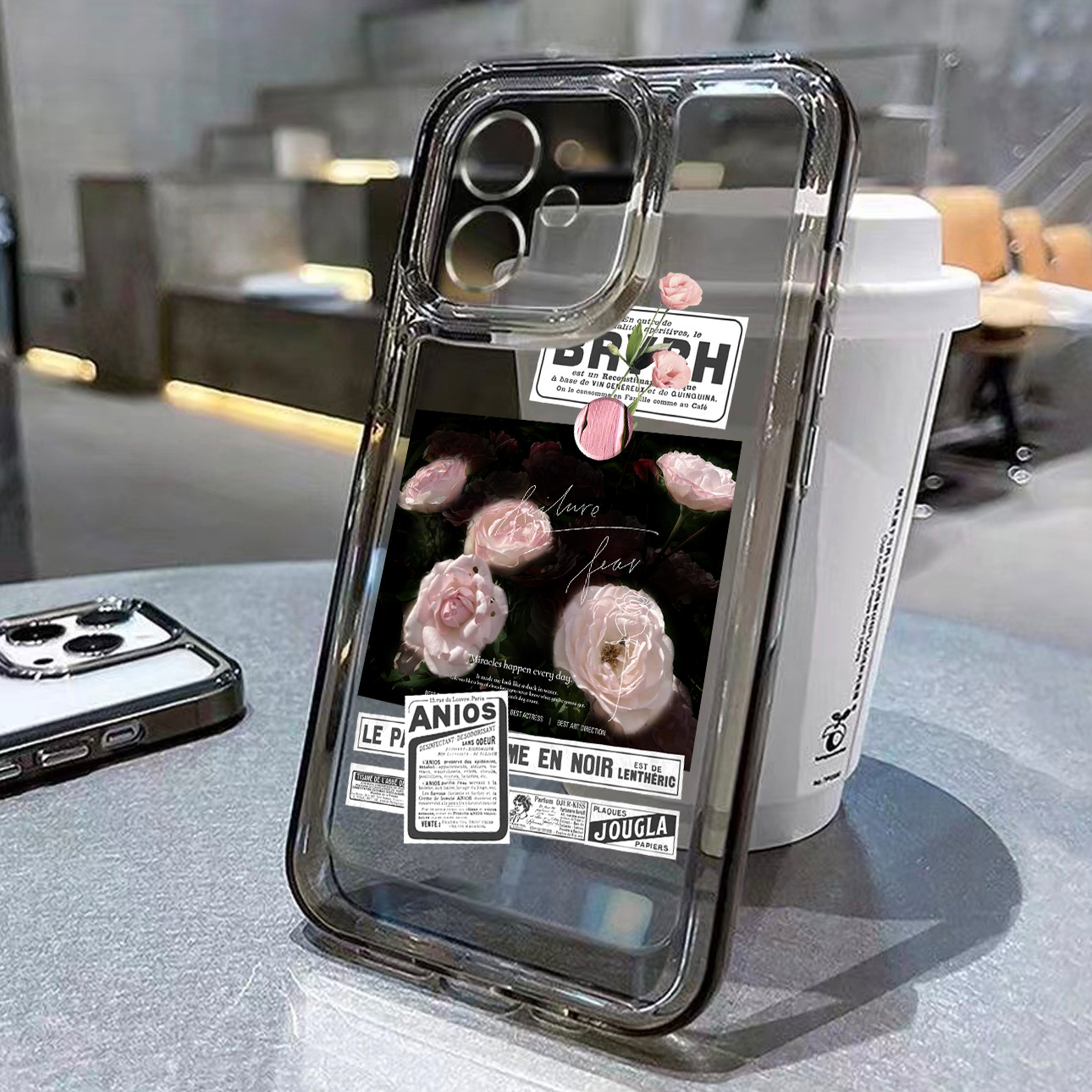 暗夜玫瑰太空壳ins苹果11promax手机壳iPhone14/113透明xr/xs软壳