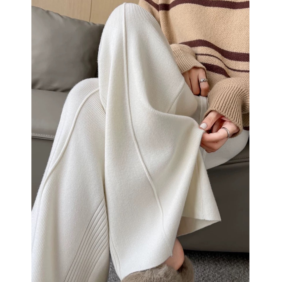 【原厂加厚】8031早秋休闲时尚软糯针织裤子抽绳高腰显瘦垂感直筒阔