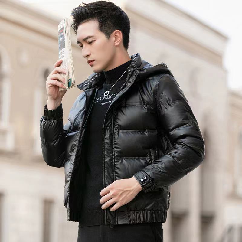 波司澄冬季男士新款高档潮牌亮面羽绒服立领连帽可卸白鸭绒轻薄短