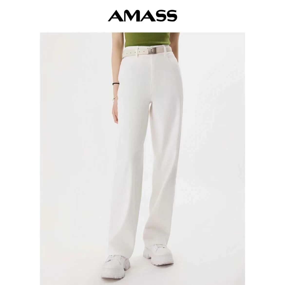 AMASS/阿玛施夏季高腰直筒裤时尚显瘦显腿长水洗牛仔裤5100588