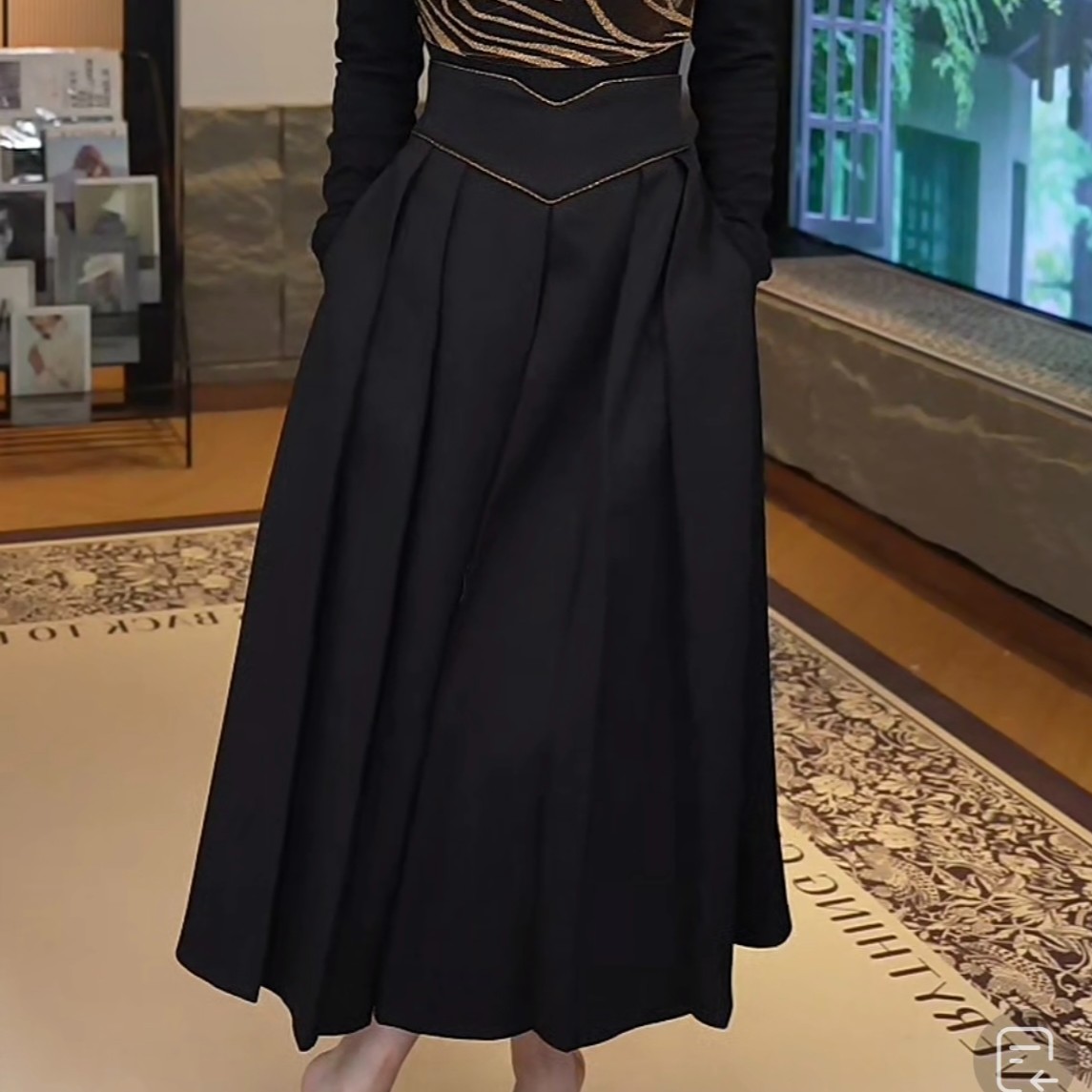 2026年秋冬新款【2524】高腰遮肉显瘦黑色a字版型半身裙子