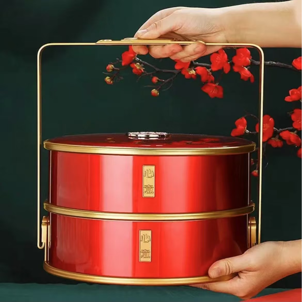 结婚手提食盒 饺子盒婚庆双层果盒 手提饭盒糕点盒子回礼手提篮