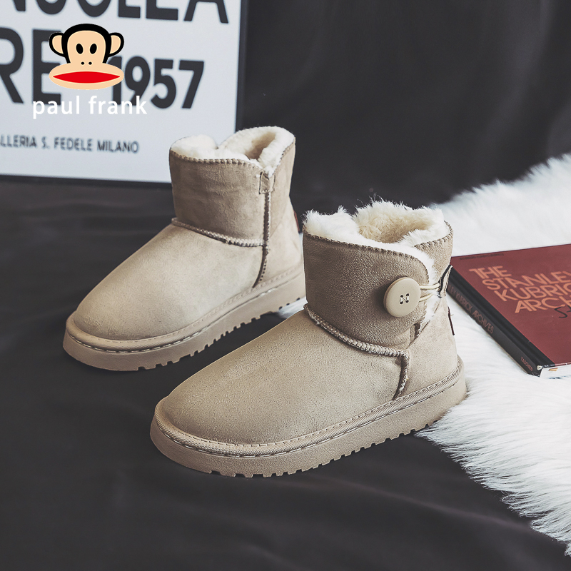 大嘴猴品牌女鞋2024冬季新款加绒加厚纽扣雪地靴保暖短筒潮鞋8036