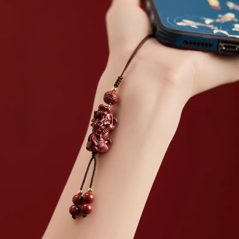 含辰砂工艺品朱砂貔貅手机链金鱼钥匙扣莲花手机挂