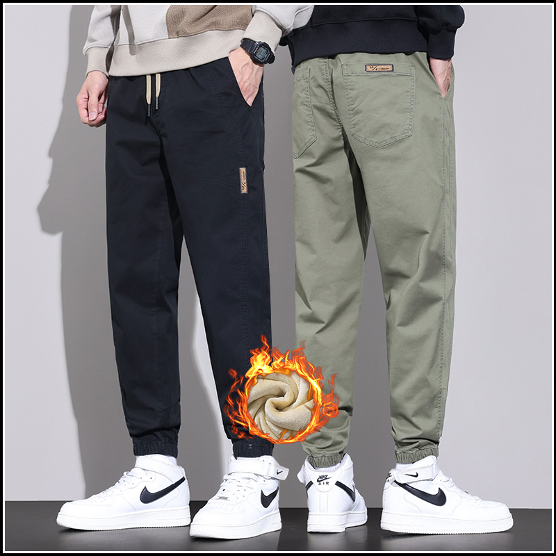 亚蒙男士束脚工装裤潮牌宽松显瘦运动裤子男秋冬季加绒保暖休闲裤