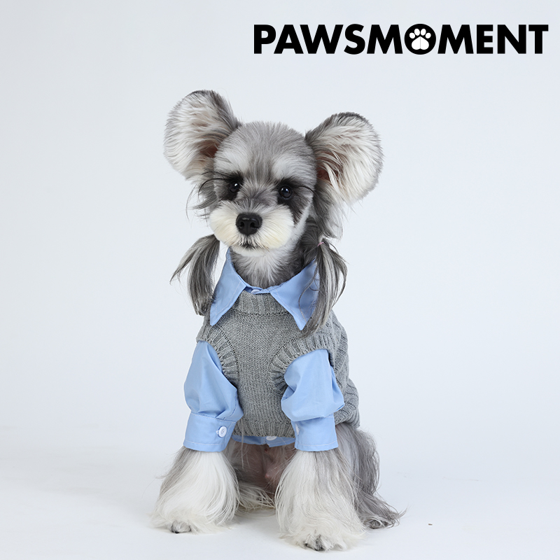 PAWSMOMENTMIU风狗狗衣服春秋款毛衣衬衫灰色雪纳瑞约克夏