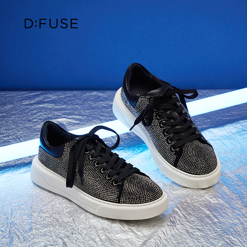 【高高甄选】迪芙斯 四季鞋春秋系带休闲鞋烫钻板鞋女DF13112060