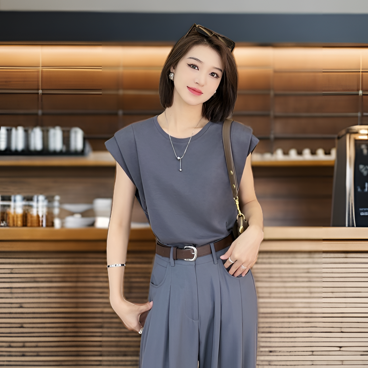 欧颍昇飞飞袖设计感休闲百搭夏季气质显瘦时尚T恤女简约上衣女699